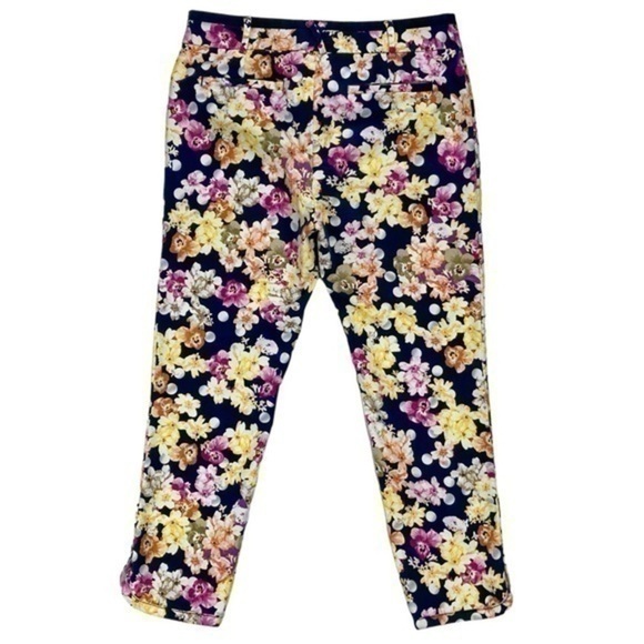 Anthropologie Cartonnier Pants Womens Sz 8 Navy Blue Floral Print Ankle Trousers - Picture 8 of 13